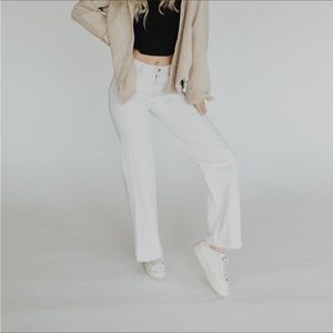 Able wide leg raw hem white jeans